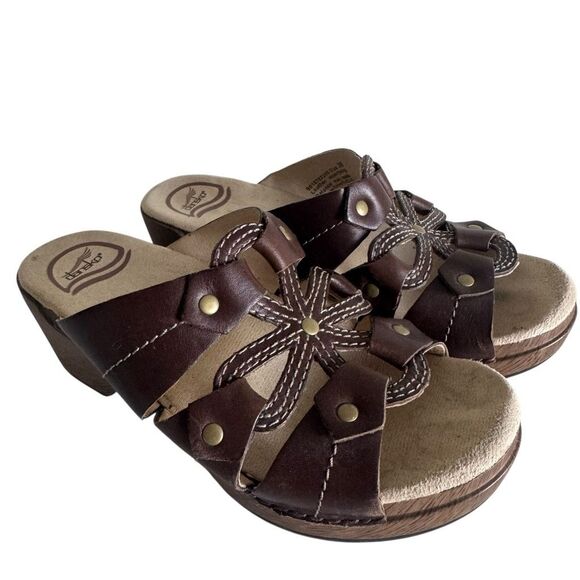 Dansko Brown Leather Cut Out Clog Sandals Sz 36 - Picture 5 of 8